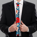 Turquoise Leaves Hibiscus Pattern Print Necktie