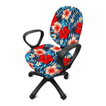 Turquoise Leaves Hibiscus Pattern Print Office Chair Cover