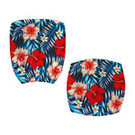 Turquoise Leaves Hibiscus Pattern Print Office Chair Cover
