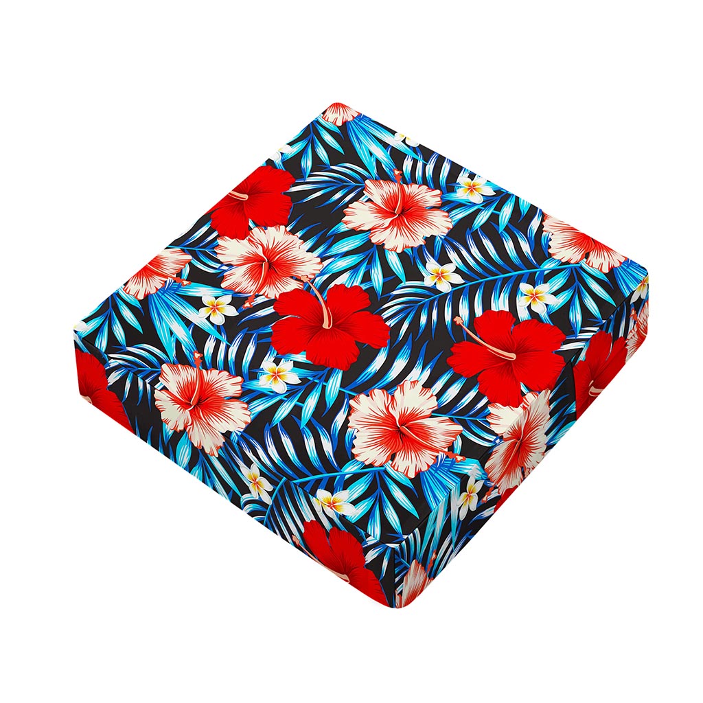 Turquoise Leaves Hibiscus Pattern Print Outdoor Seat Cushion Cover