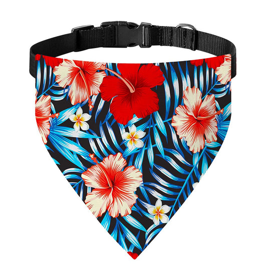 Turquoise Leaves Hibiscus Pattern Print Over The Collar Dog Bandana