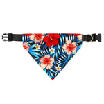 Turquoise Leaves Hibiscus Pattern Print Over The Collar Dog Bandana