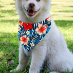 Turquoise Leaves Hibiscus Pattern Print Over The Collar Dog Bandana