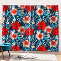 Turquoise Leaves Hibiscus Pattern Print Pencil Pleat Curtains
