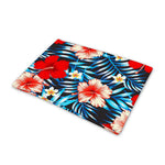 Turquoise Leaves Hibiscus Pattern Print Pet Cooling Mat Cover