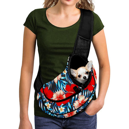 Turquoise Leaves Hibiscus Pattern Print Pet Sling Carrier