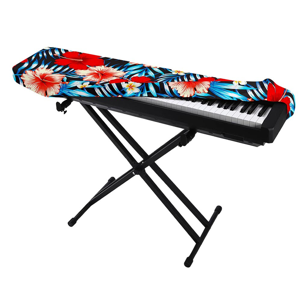 Turquoise Leaves Hibiscus Pattern Print Piano Keyboard Cover