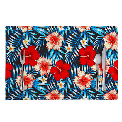 Turquoise Leaves Hibiscus Pattern Print Placemat