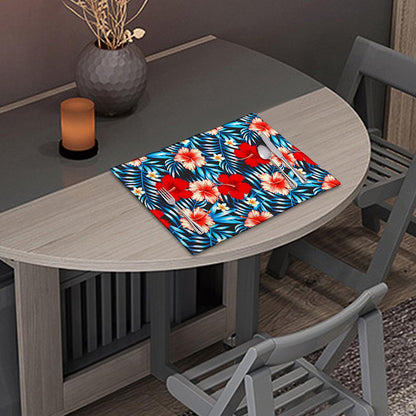 Turquoise Leaves Hibiscus Pattern Print Placemat