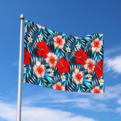 Turquoise Leaves Hibiscus Pattern Print Polyester Flag
