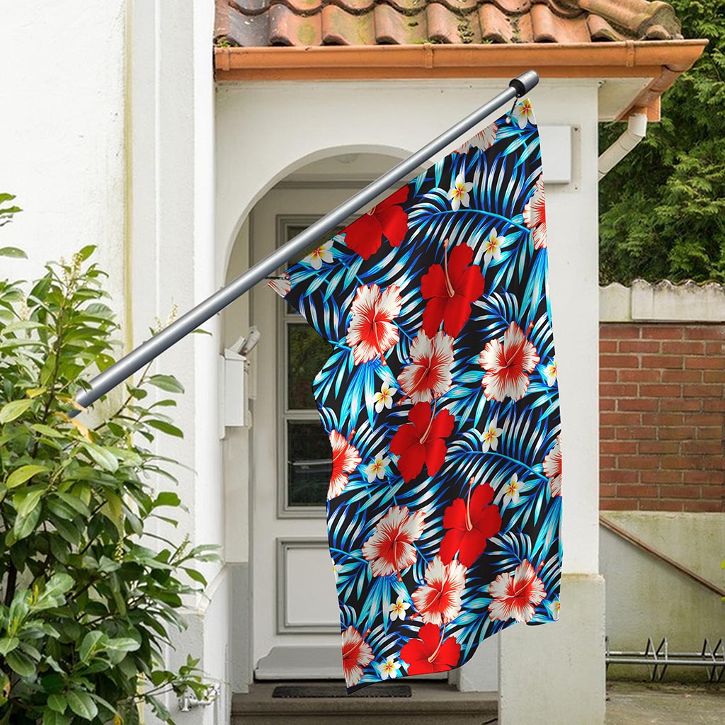 Turquoise Leaves Hibiscus Pattern Print Polyester Flag