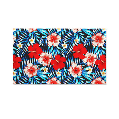 Turquoise Leaves Hibiscus Pattern Print Polyester Flag