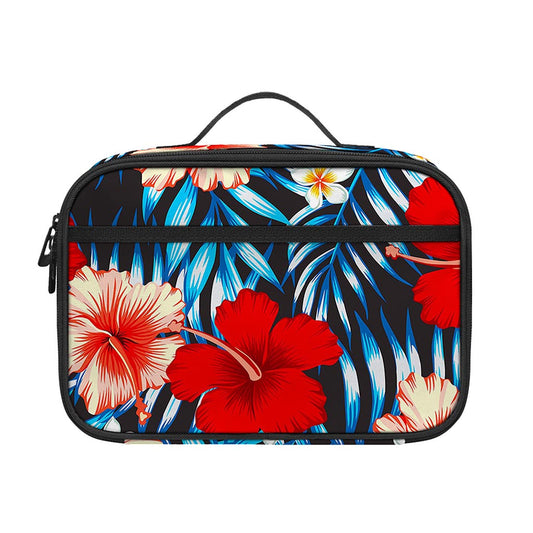 Turquoise Leaves Hibiscus Pattern Print Portable Lunch Bag