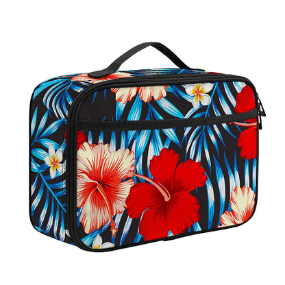 Turquoise Leaves Hibiscus Pattern Print Portable Lunch Bag