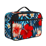 Turquoise Leaves Hibiscus Pattern Print Portable Lunch Bag