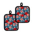 Turquoise Leaves Hibiscus Pattern Print Pot Holders