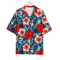 Turquoise Leaves Hibiscus Pattern Print Rayon Hawaiian Shirt