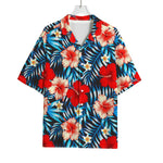 Turquoise Leaves Hibiscus Pattern Print Rayon Hawaiian Shirt