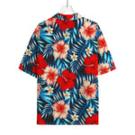 Turquoise Leaves Hibiscus Pattern Print Rayon Hawaiian Shirt