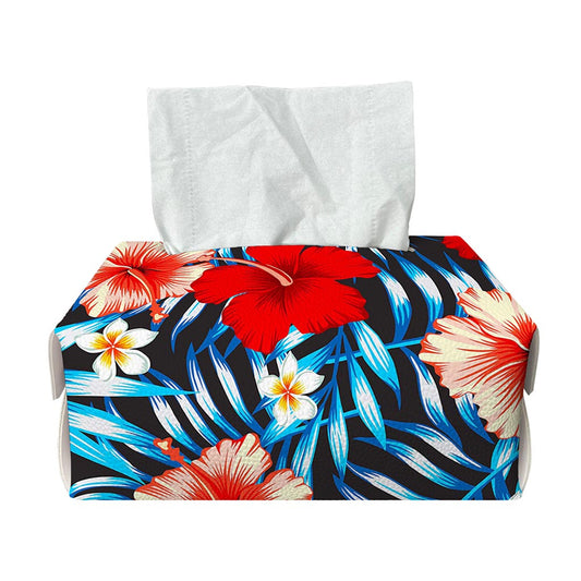 Turquoise Leaves Hibiscus Pattern Print Rectangle Tissue Box Cover