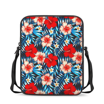 Turquoise Leaves Hibiscus Pattern Print Rectangular Crossbody Bag