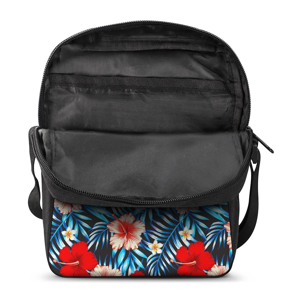 Turquoise Leaves Hibiscus Pattern Print Rectangular Crossbody Bag
