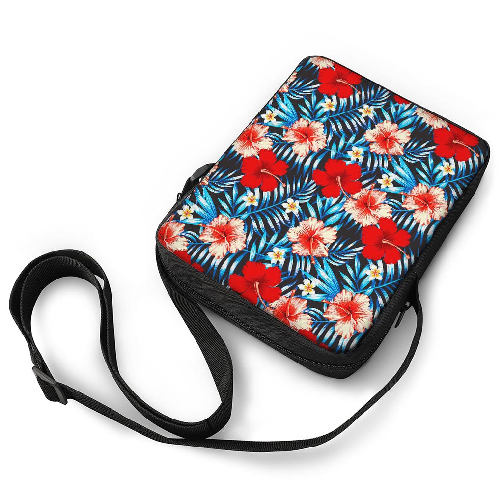 Turquoise Leaves Hibiscus Pattern Print Rectangular Crossbody Bag