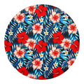 Turquoise Leaves Hibiscus Pattern Print Round Blanket