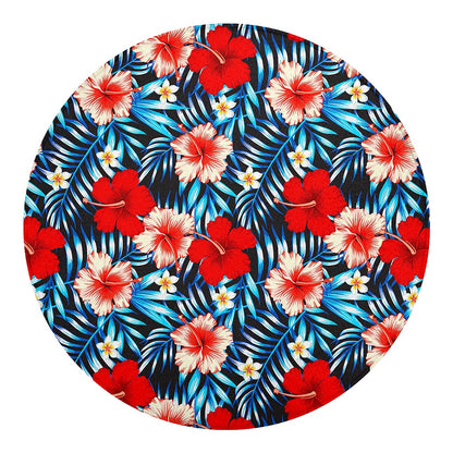 Turquoise Leaves Hibiscus Pattern Print Round Blanket