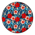 Turquoise Leaves Hibiscus Pattern Print Round Floor Mat