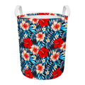 Turquoise Leaves Hibiscus Pattern Print Round Laundry Basket