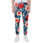 Turquoise Leaves Hibiscus Pattern Print Scuba Joggers
