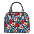 Turquoise Leaves Hibiscus Pattern Print Shoulder Handbag