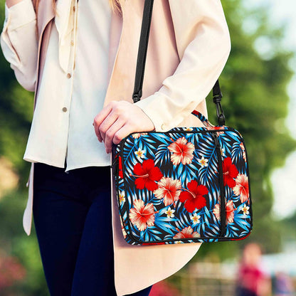 Turquoise Leaves Hibiscus Pattern Print Shoulder Strap Bible Bag