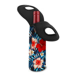 Turquoise Leaves Hibiscus Pattern Print Single Neoprene Wine Tote