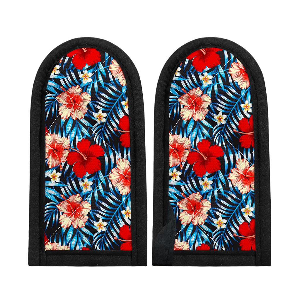 Turquoise Leaves Hibiscus Pattern Print Skillet Handle Cover