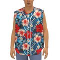 Turquoise Leaves Hibiscus Pattern Print Sleeveless Baseball Jersey