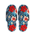 Turquoise Leaves Hibiscus Pattern Print Slippers
