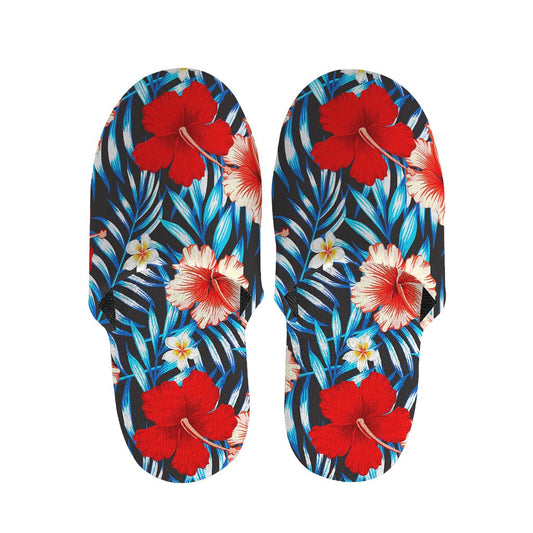 Turquoise Leaves Hibiscus Pattern Print Slippers