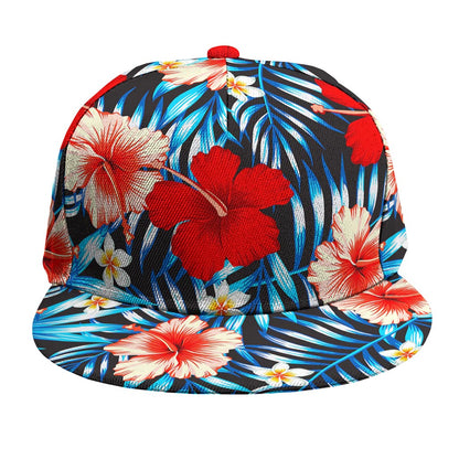 Turquoise Leaves Hibiscus Pattern Print Snapback Cap