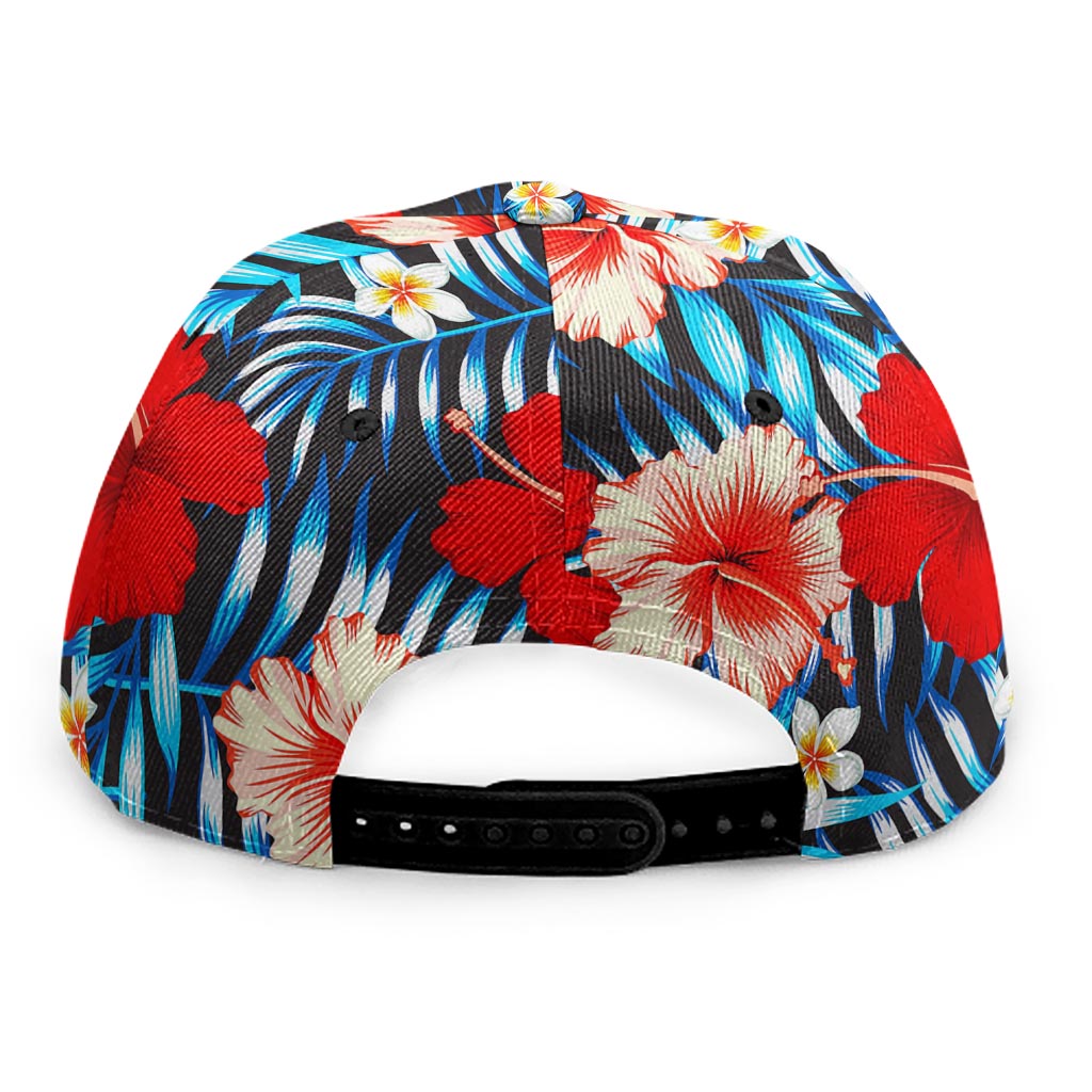 Turquoise Leaves Hibiscus Pattern Print Snapback Cap