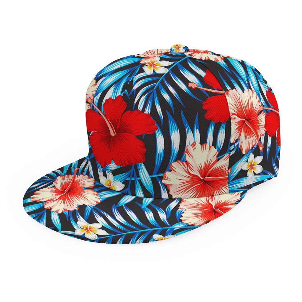 Turquoise Leaves Hibiscus Pattern Print Snapback Cap