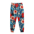 Turquoise Leaves Hibiscus Pattern Print Sweatpants