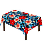Turquoise Leaves Hibiscus Pattern Print Tablecloth