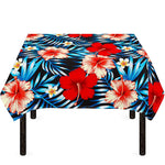 Turquoise Leaves Hibiscus Pattern Print Tablecloth