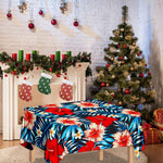Turquoise Leaves Hibiscus Pattern Print Tablecloth