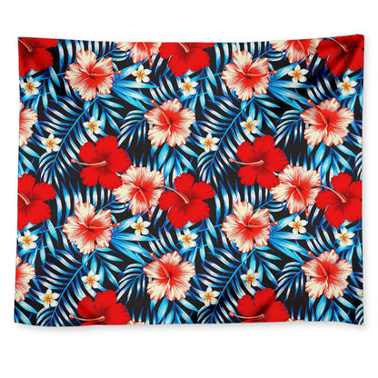 Turquoise Leaves Hibiscus Pattern Print Tapestry