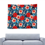 Turquoise Leaves Hibiscus Pattern Print Tapestry