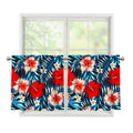 Turquoise Leaves Hibiscus Pattern Print Tier Curtains
