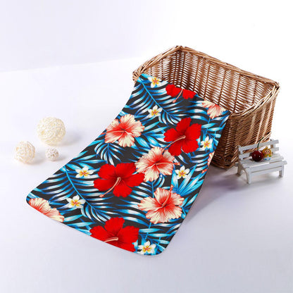 Turquoise Leaves Hibiscus Pattern Print Towel